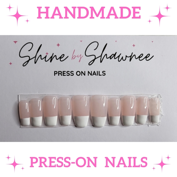 Handmade Luxury Press-On Nails | Sturdy & Reusable | FRENCH TIPS - Picture 1 of 7